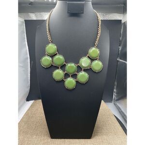 Green Bib Bauble Necklace Gold tone Chain St Patricks Day Jewelry